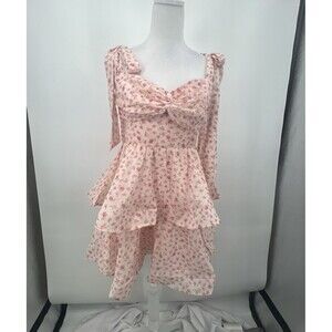 Zoey Riva Angel Biba Pia Ruffle Mini Dress Womens Sz S Pink Floral Coquette